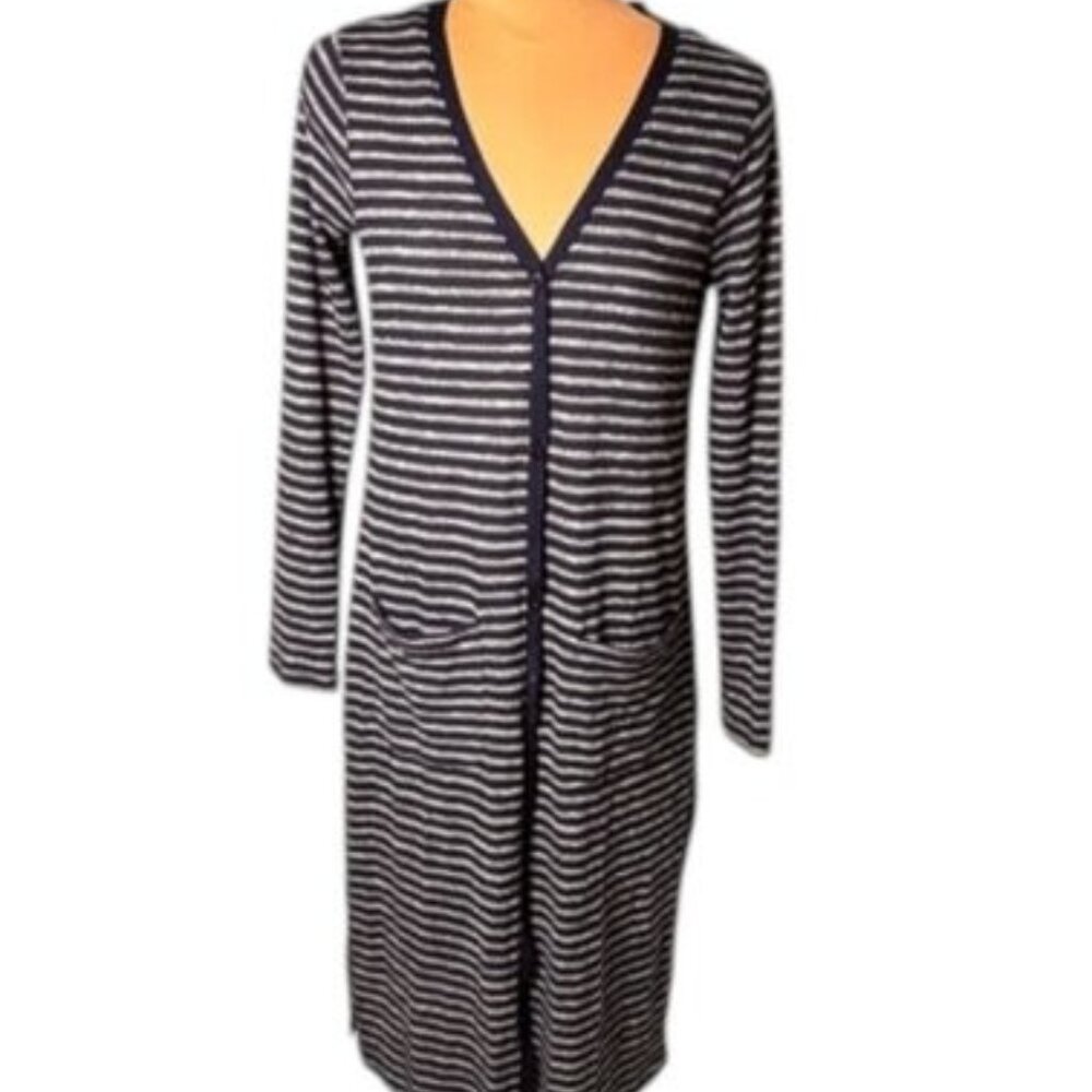 Splendid Navy White Stripe V-Neck Cardigan Dress Small Casual Knit